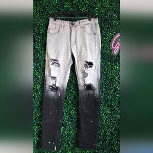 MINT Gray and Black Distressed Ombre Jeans Rare Style Nova Zip Fly 32 Stretch